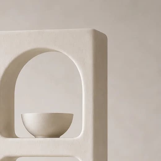 Détail de la texture et des arrondis du Cabinet Mura.