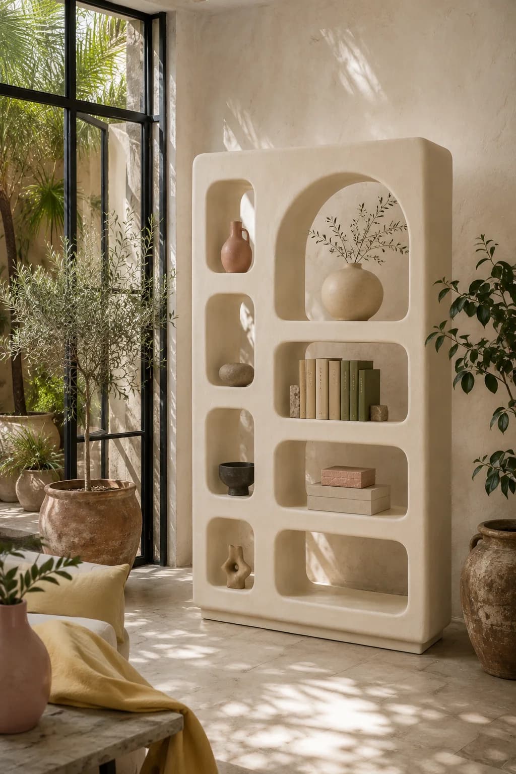 Cabinet Mura vertical dans un jardin d’hiver lumineux.